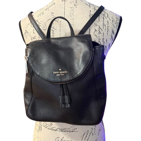 Kate Spade New York Black Pebbled Leather Backpack - Picture 1 of 10
